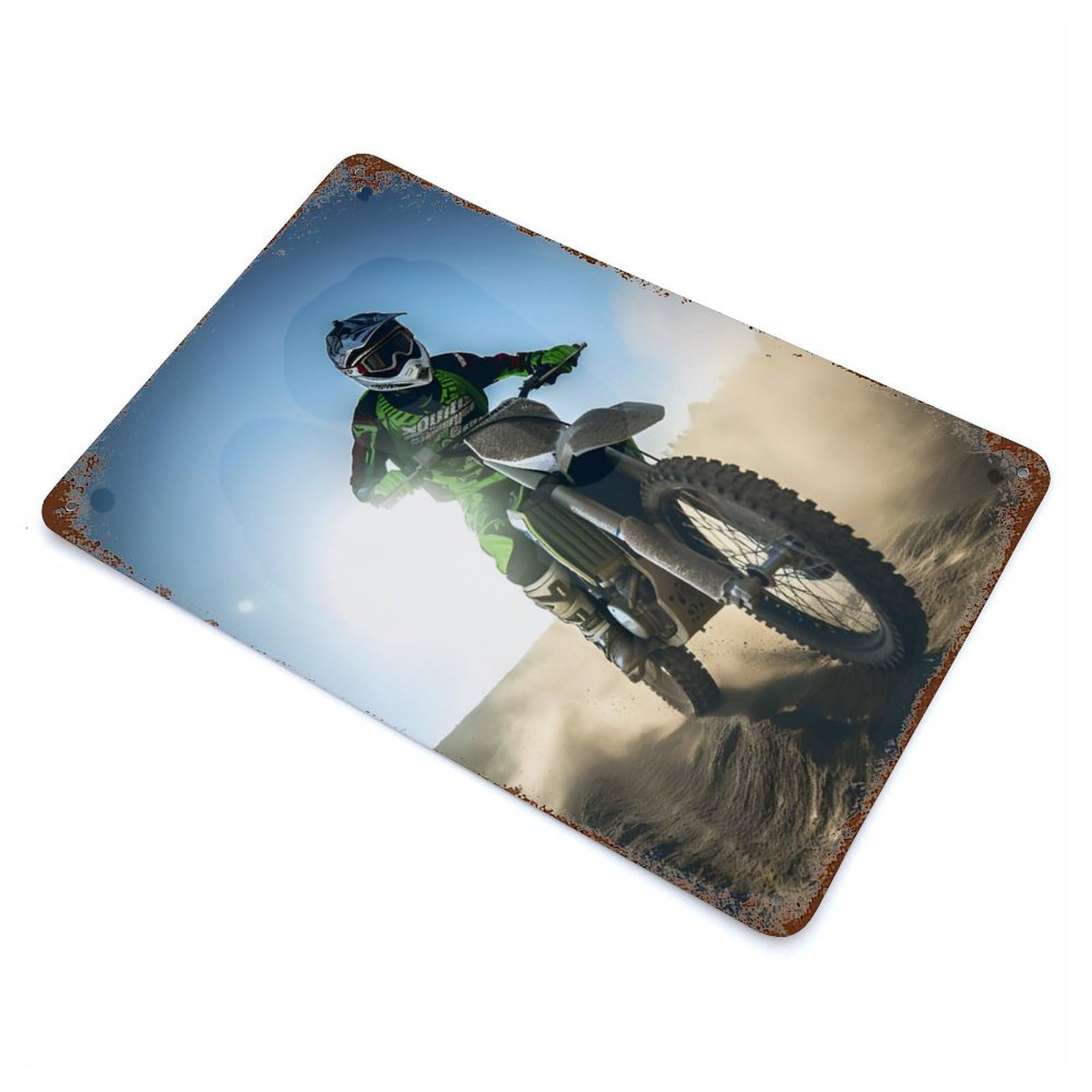Garage Style Motocross Racer Distressed Metal Wall Sign 11.8"x7.9", Novelty Wall Decor for Bar And Workshop