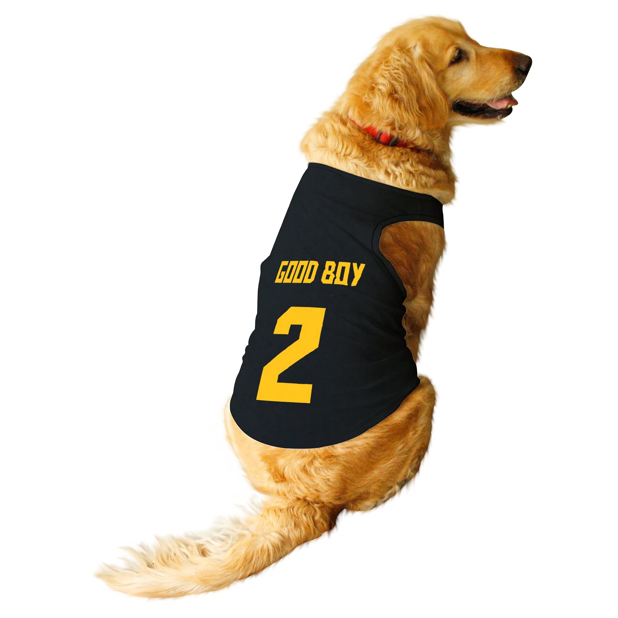 RuseRuse Pet Good Boy Jersey No.2 Printed Round Neck Sleeveless Dog Vest Tank T-Shirt/Tees Apparel/Clothes/Tees Gift for Dogs(Black) X-Large (Retrievers, Labs etc.)