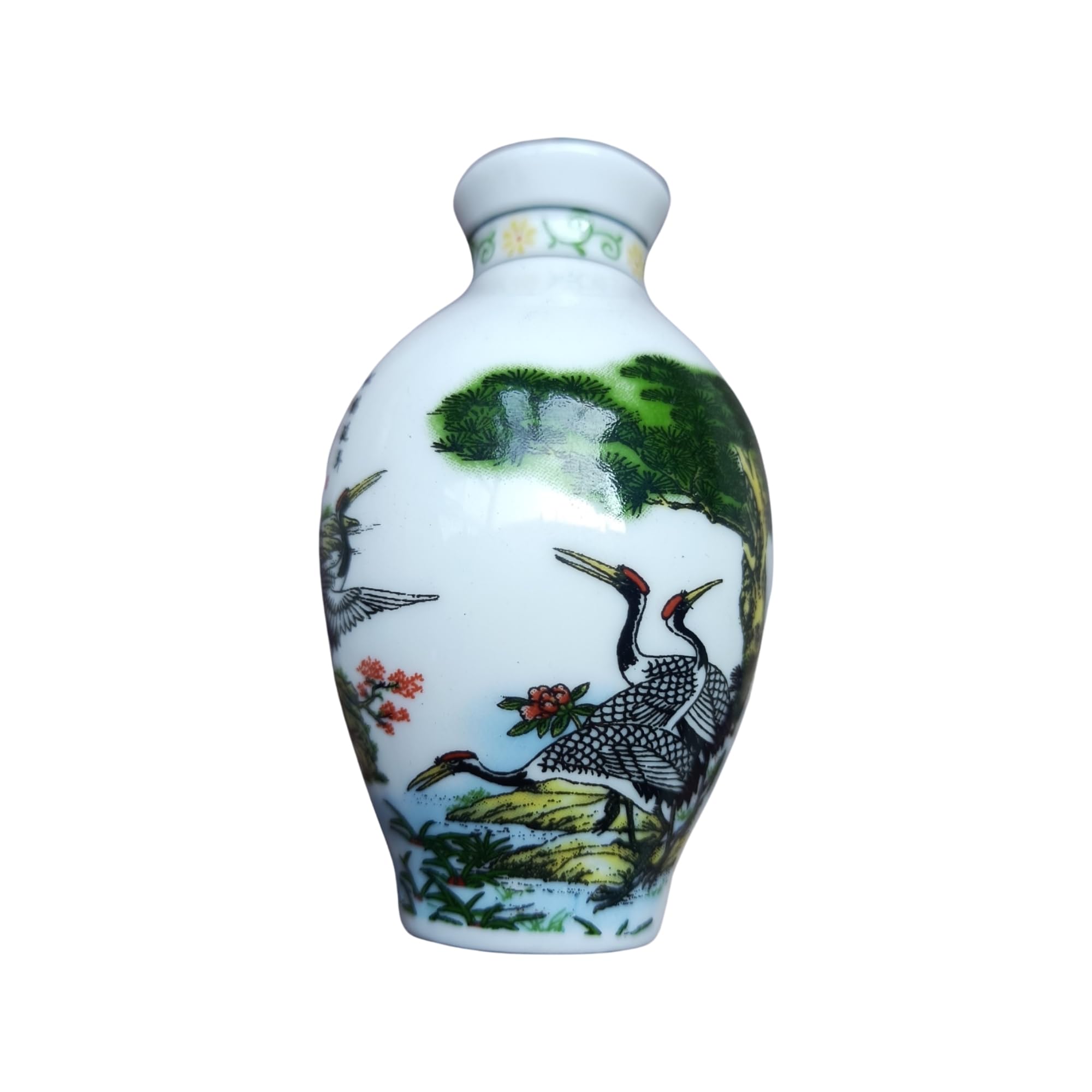 Nivarts Beautiful Cute Ceramic Flower Vase 3D Refrigerator Magnet Mini Artificial Dried Flowers Plants Pot with DIY Magnetic Cute Office Board Kitchen Magnet Strong Fridge Door Decoration (Crane)