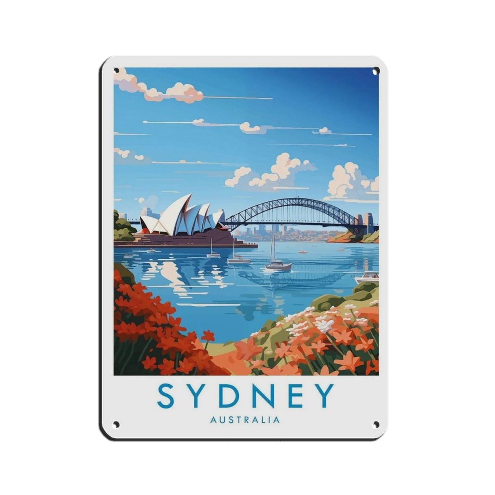 Sydney Travel Poster, Australia Retro Poster Metal Tin Sign Chic Art Retro Iron Painting Bar People Cave Cafe Family Garage Poster Wall Decoration 12x16inch(30x40cm)