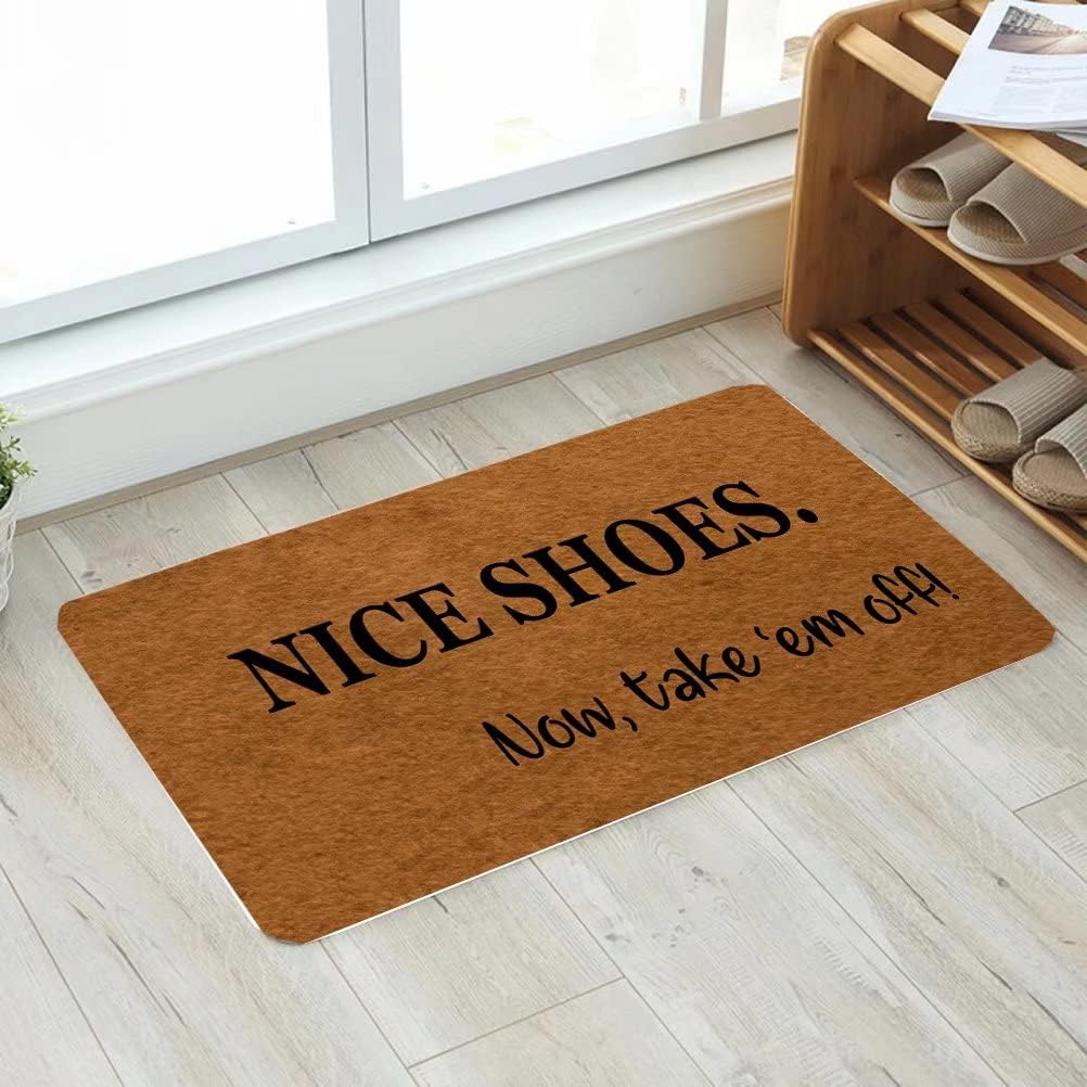 Warm+ Welcome Doormat Nice Shoes Now Take Them Off Front Door Mat with Rubber Backing Home Decor Indoor Outdoor Mats for Entry Floor Mats 23.6 x 15.7 Inches
