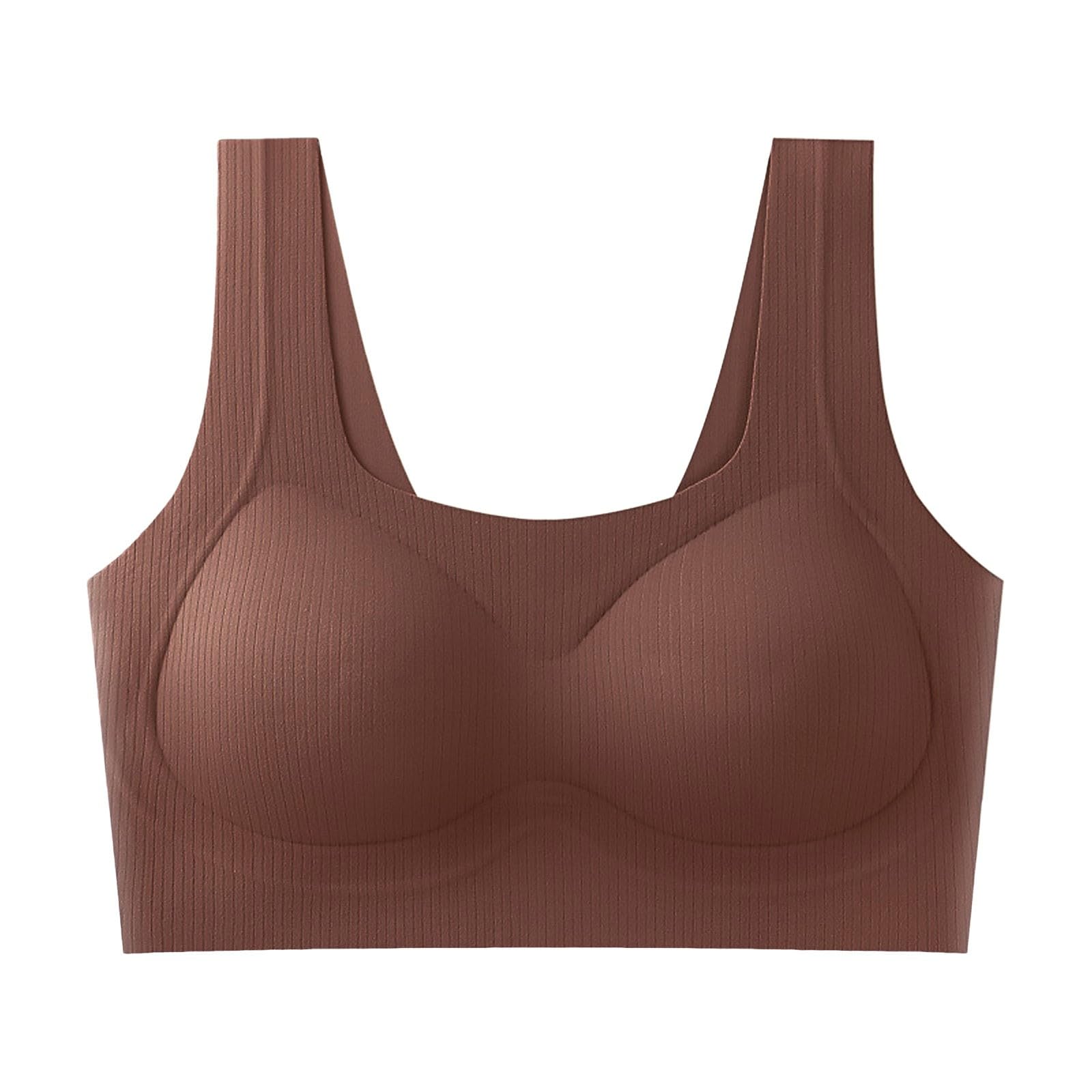 Women's Thin Seamless Vest Soft Support Large Chest Small Half Fixed Cup Breathable Bra Sports Bra Support (XL) Wine