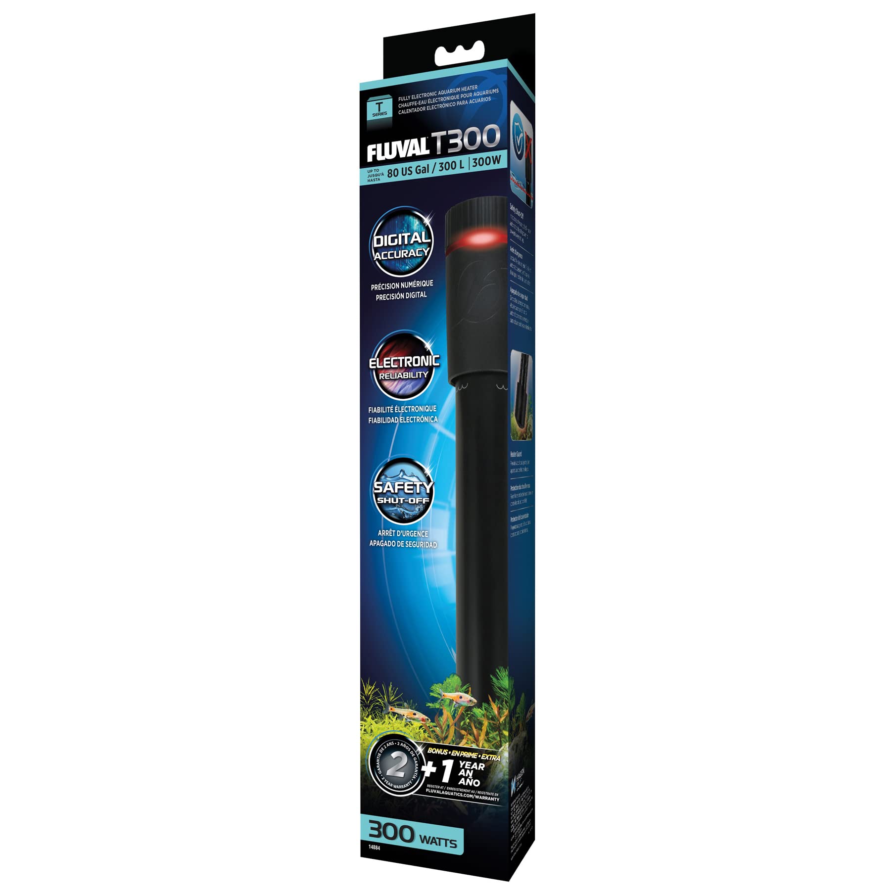Fluval T300 w pełni elektroniczny grzejnik do akwariów słodkowodnych do 80 ml.