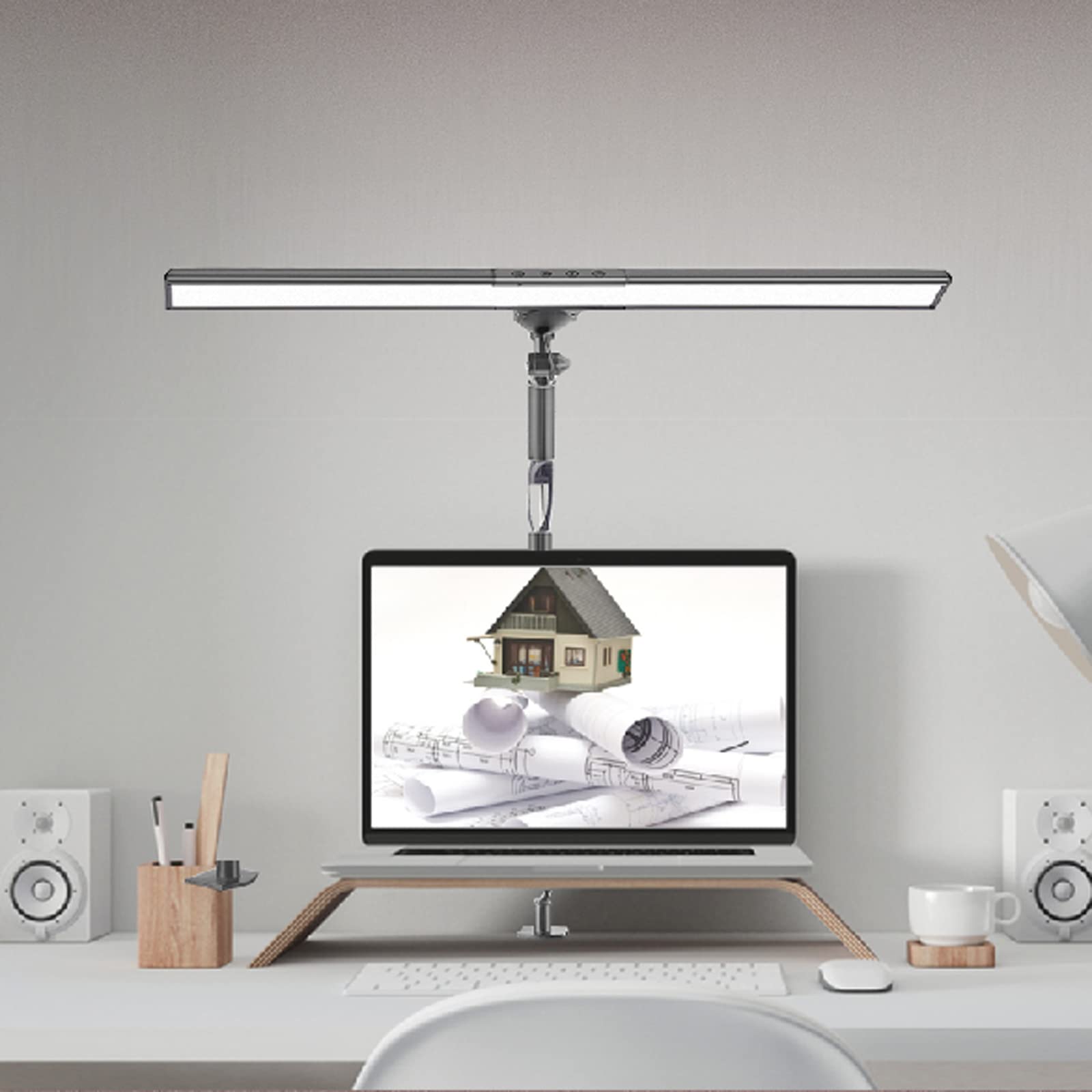 Flexo Led Escritorio, Luz Monitor, Lámpara Escritorio LED, Luz Monitor, 20W 4 Modos De Color Regulables Brillo Ajustables con Abrazadera para Oficina Lectura Estudio Trabajo Niños,Negro