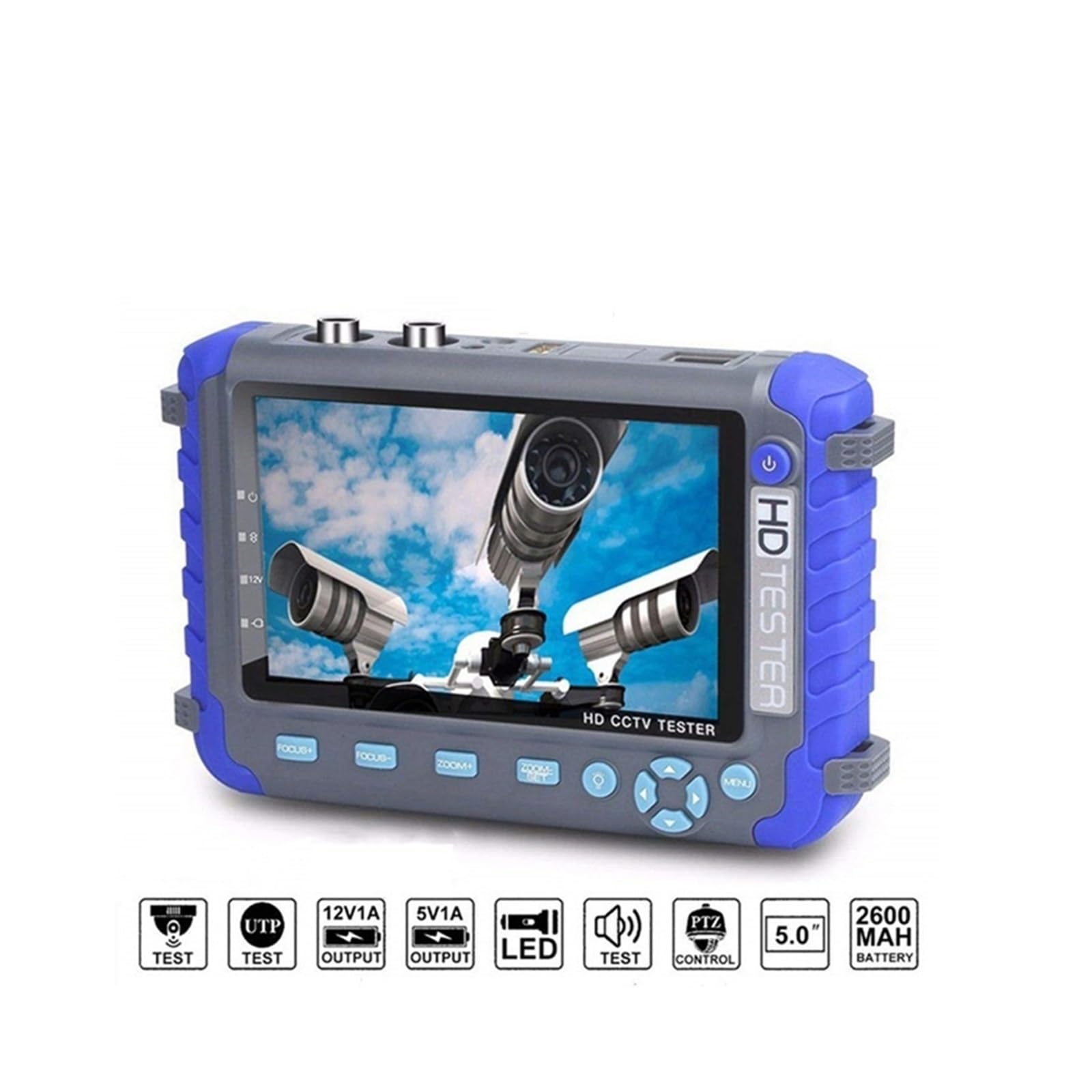 Tester CCTV, Tester CCTV 4 in 1 da 5 pollici, tester di videosorveglianza AHD TVI CVI supporta telecamera con uscita 8MP, 12V portatile