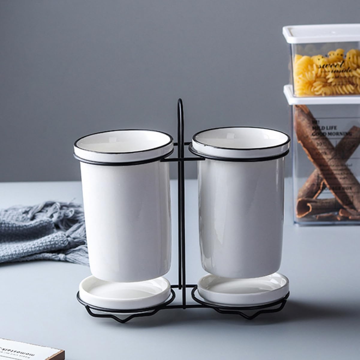 Support à Baguettes en Céramique Blanc, 1 Set, Rangement la Cuisine