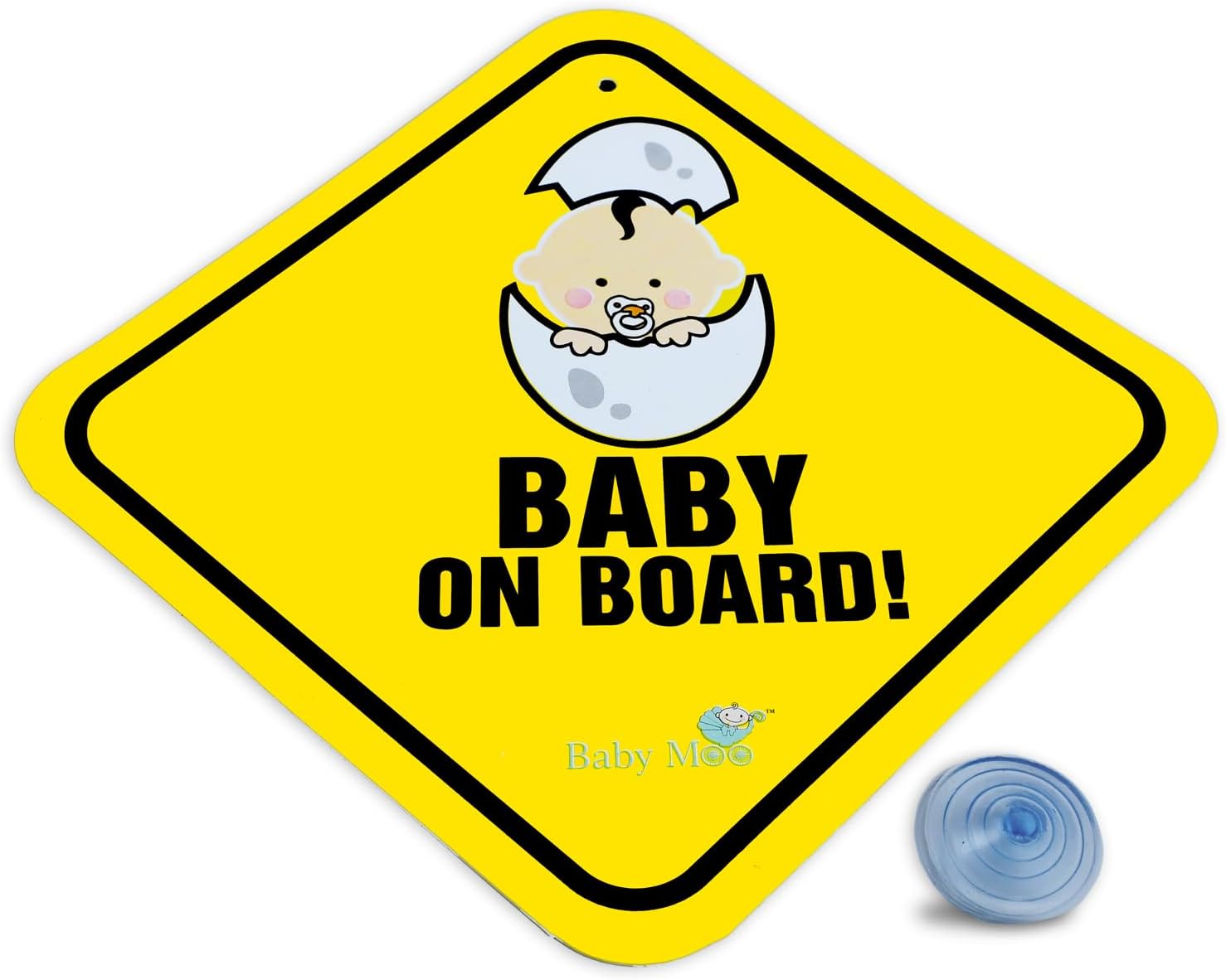 BabyMoo Newborn Car Safety Sign with Vacuum Suction Cup Clip Yellow - Weatherproof Car Decal - Adorable Design for Maximum Attention - Enhance Road Visibility - Easy to Apply and Residue