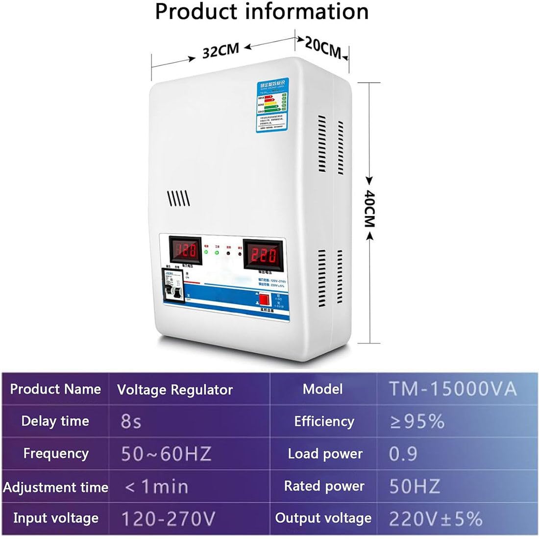 Estabilizador De Voltaje 220 V, Estabilizador Tension Automático 15000 W, Regulador De Voltaje De Aire Acondicionado De Cobre Puro, 6 Protecciones Principales