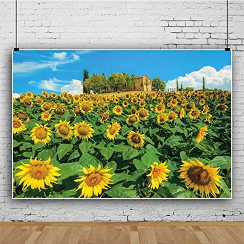OERJU 12x8ft Nature Sunflower Field Backdrop Village House Photography Background Rustic Country Style Baby Shower Banners