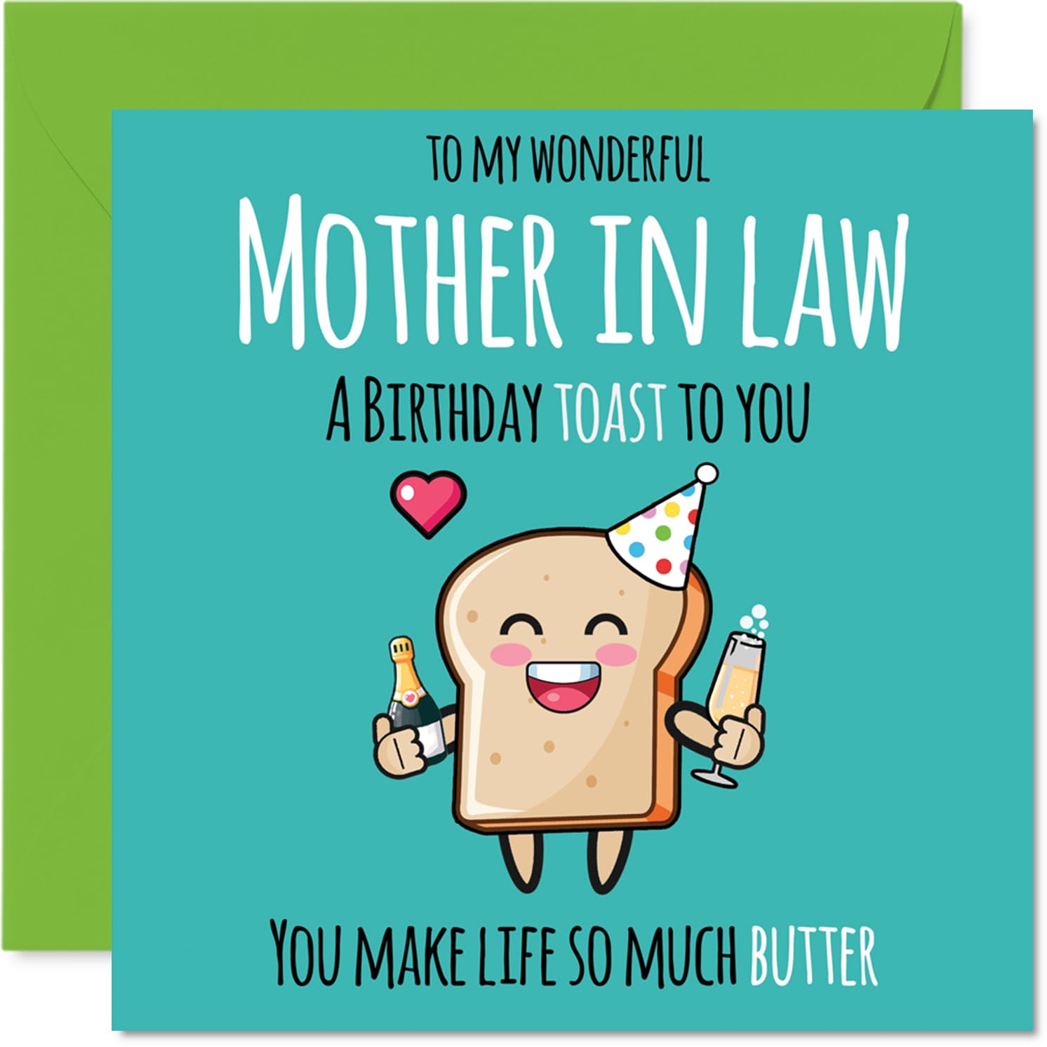 Mother in Law Birthday Card - Cute Toast - Happy Birthday Card for Mother in Law from Son Daughter, 145mm Mothers Day Greeting Cards