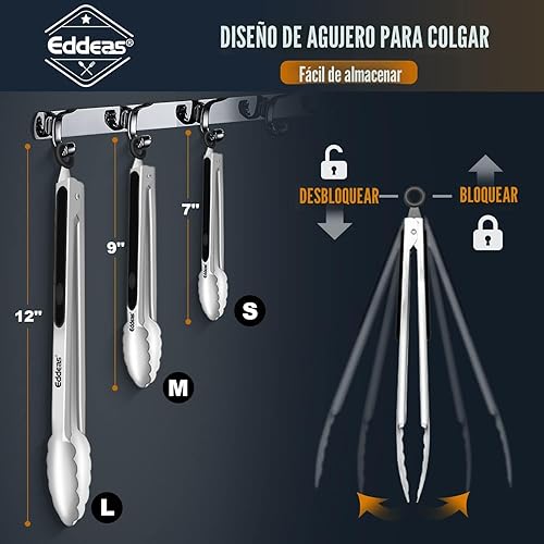 Vista 6 de Pinzas para cocinar – Pinzas de cocina de acero inoxidable de 600 grados resistentes al calor, pinzas de bloqueo de metal resistente, perfectas