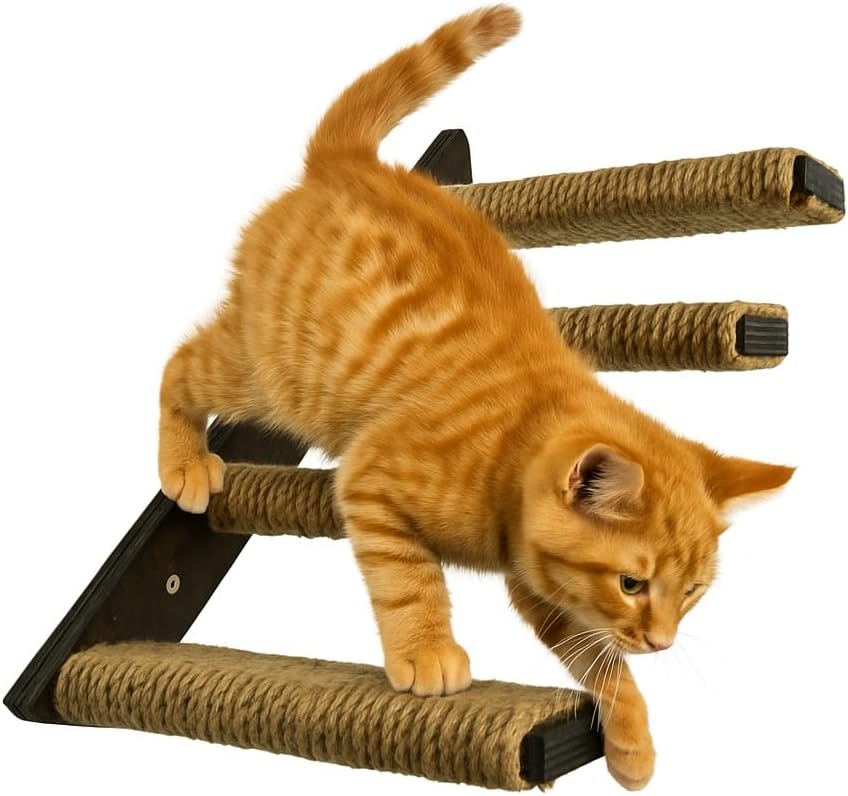 Cat Climbing Shelves Wall Mounted Stairs Rope Style, Cats Shelf Stairway for Wall Four Steps, Scratching Ladder Shelves Pet Furniture for Perch Sleeping Playing, Pets Gifts Home Decor