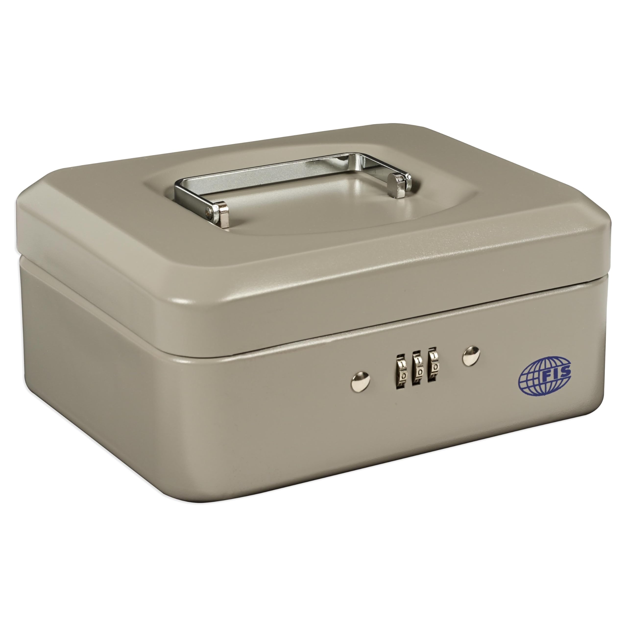 FIS® Cash Box 8 Inches, Safe Number Lock, Size (200x160x90mm) Made from High Grade Steel, Matte Finish, Grey Color-FSCPTS0037GY