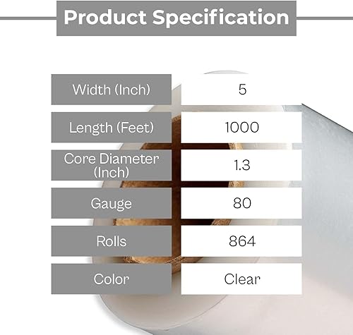Vista 47 de PackagingSuppliesByMail - Mini envoltura elástica PSBM con asas, paquete de 12, 5 pulgadas x 1000 pies, calibre 80, plástico transparente con asas