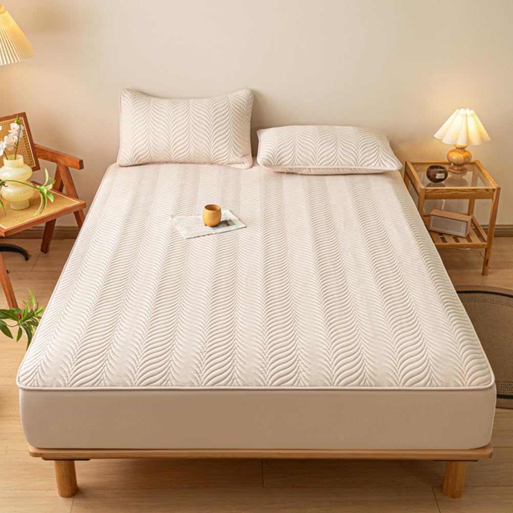 Khaki,150 * 200cmQUEEN,LDLCYCN Waterproof Mattress Protector Queen King Size Fitted Sheet with 360° Elastic Band Breathable Noiseless Mattress Pad Cover with 10In Deep Pocket Bed Cover Washable