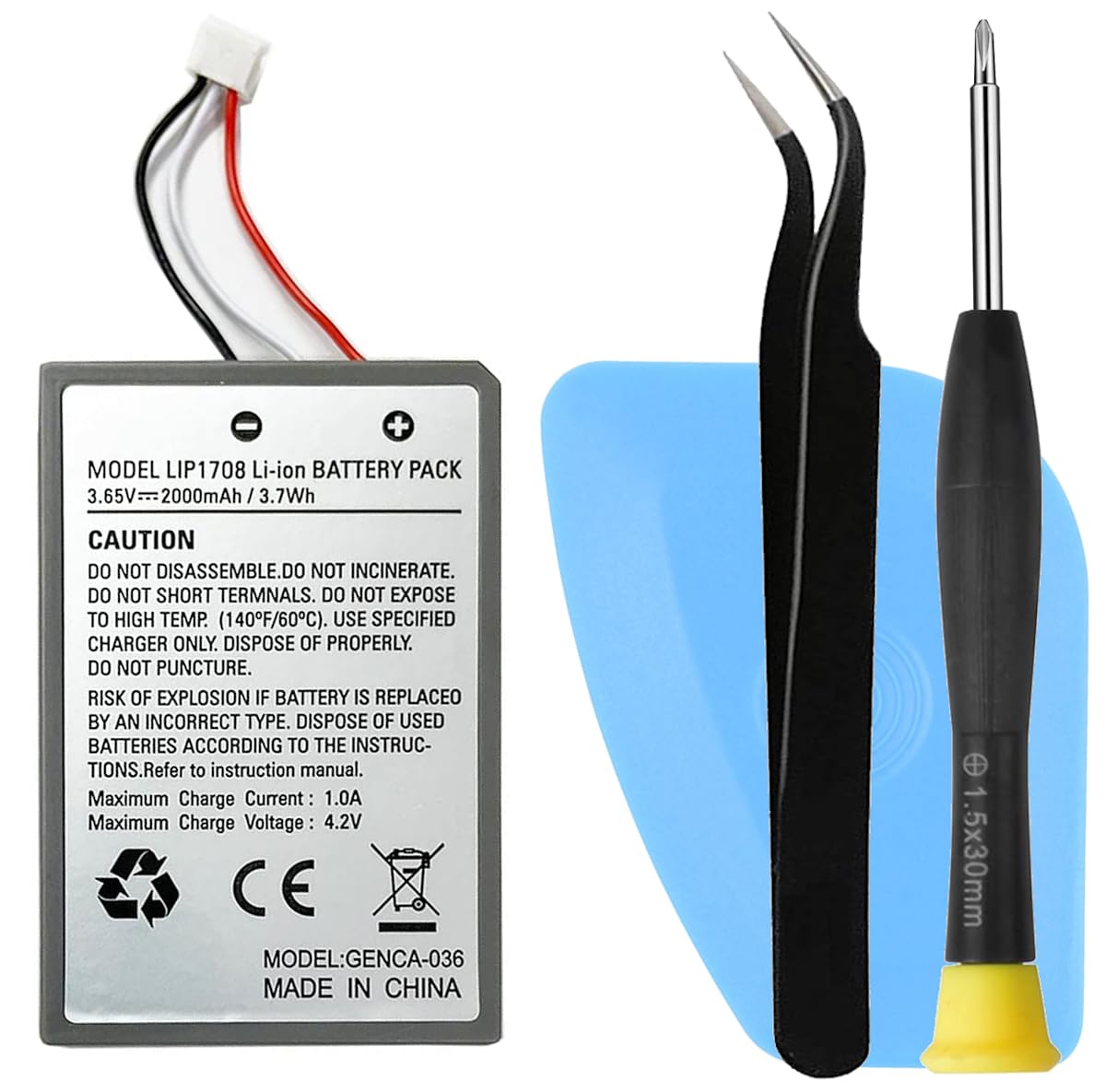 Batería LIP1708 de repuesto para el mando PS5 Dualsense BDM-010 (batería de 2000 mAh, 3,65 V, 3,7 W/h) + herramientas