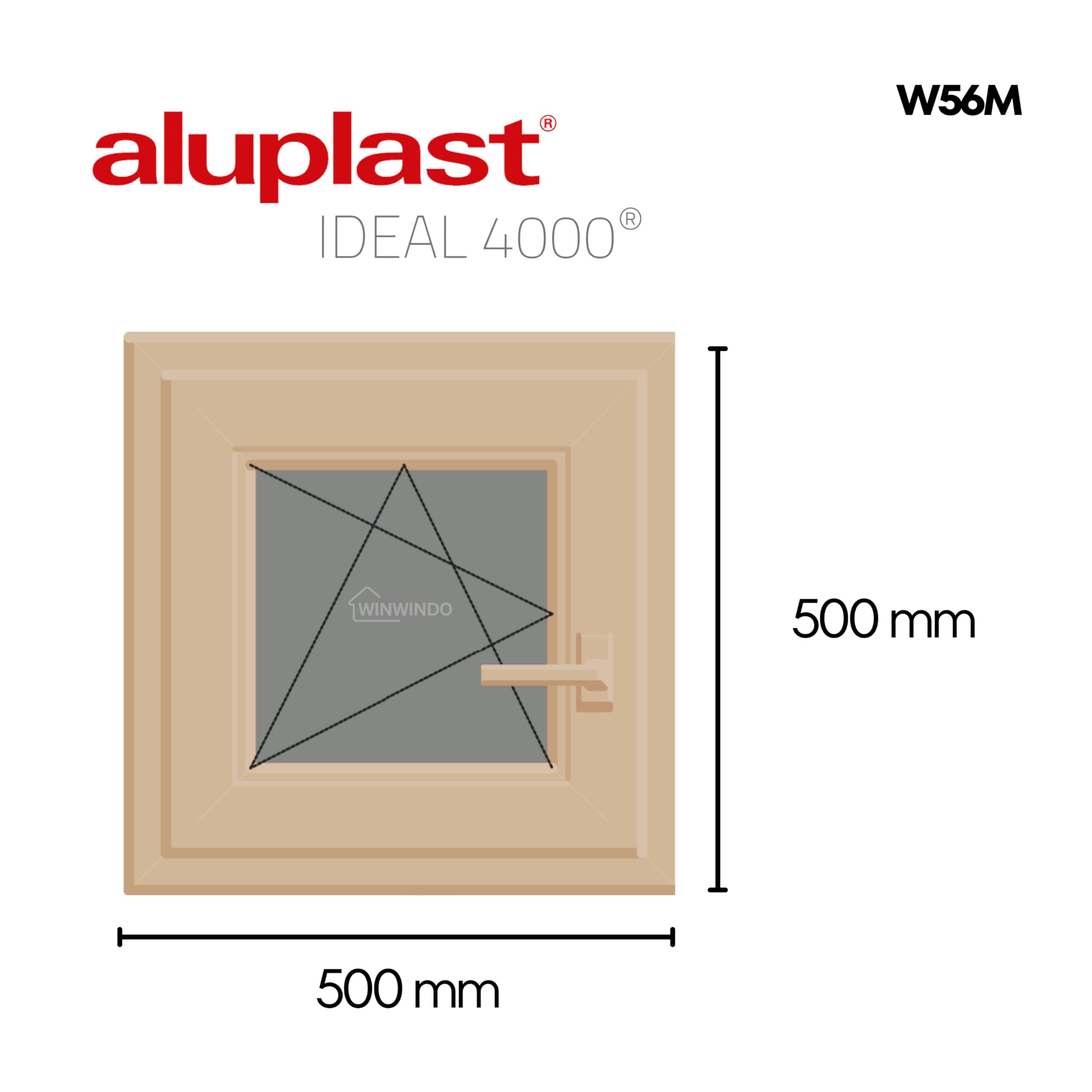 Ventana PVC Reforzada Roble Dorado | Cristal Climalit Mate | Perfil Aluplast | Entrega 24/48h (500x500 Izquierda Mate)