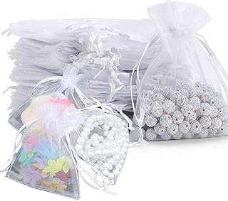 100 PCS Organza Bags 3x4 inche, Jewelry Bags,Drawstring Bags, Gift Bags, Mesh Bags, With Drawstring Mini Gift Bags, Candy Bags, For Wedding Party Christmas Gift Festive Jewelry Organza Bags（White）
