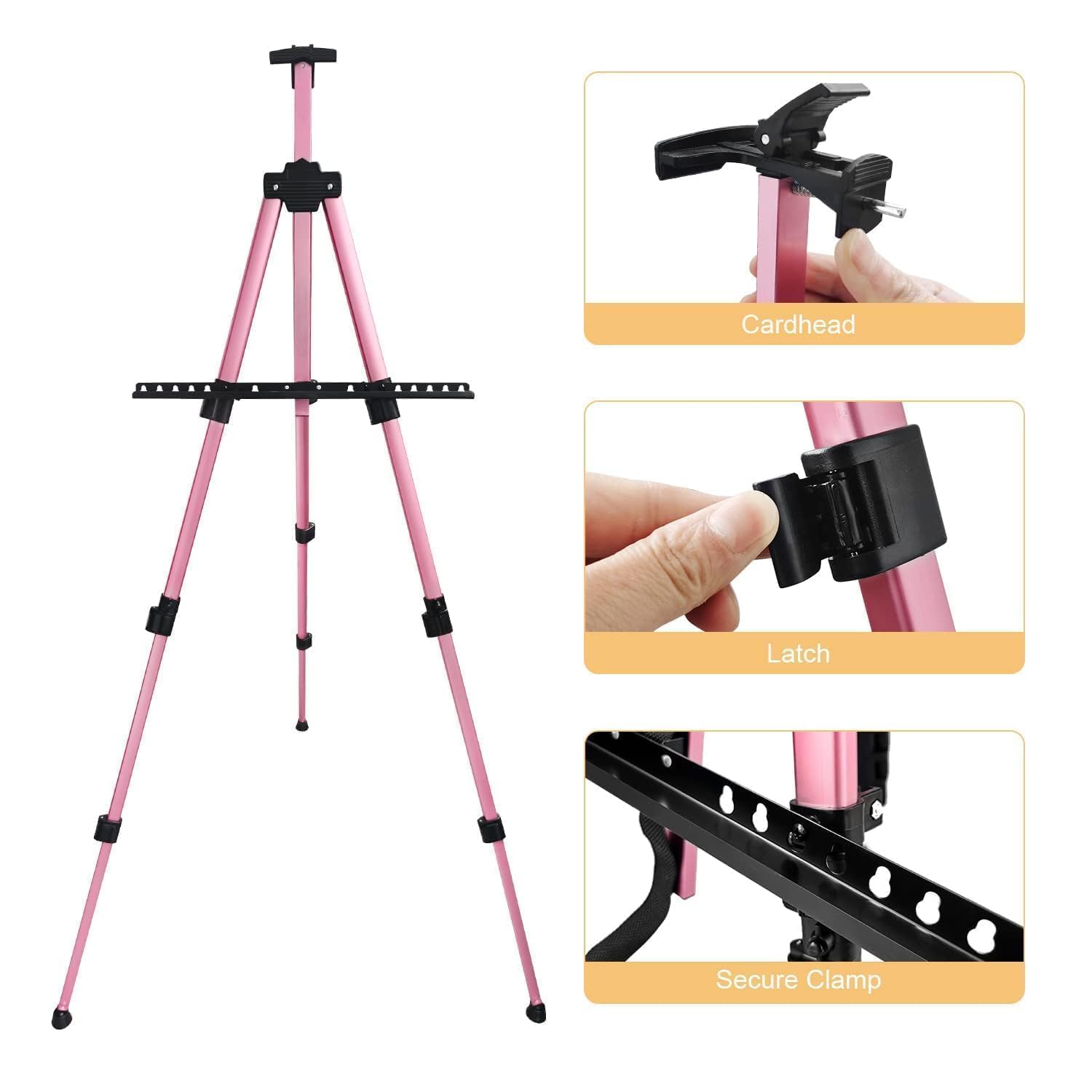 RRFTOK Künstler-Staffelei, Aluminium, Metall, verstellbare Staffelei zum Malen von Leinwänden, Höhe von 43,2 bis 167,8 cm, Tragetasche für Tisch-/Bodenzeichnungen und Didplaying, Rosa