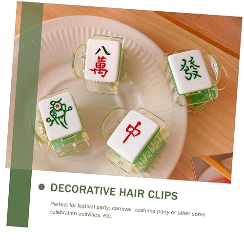 Miniatura 4 de Beavorty Mahjong - 4 pinzas divertidas para el cabello, pasadores de pelo para mujer, pinzas para el cabello grueso Mahjong para mujer, accesorios