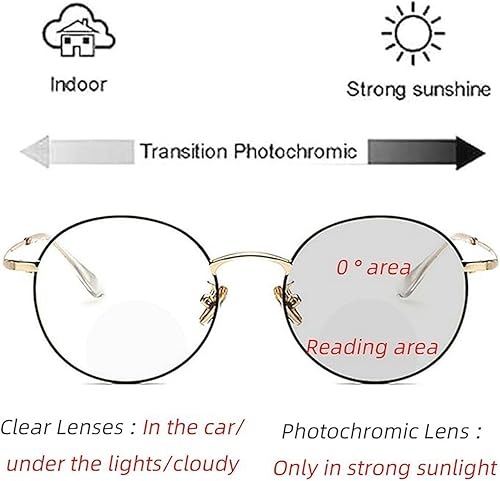 Miniatura 2 de Moda redonda bifocal gafas de lectura hombres sol fotocrómico marco de metal transición Presbicia hembra