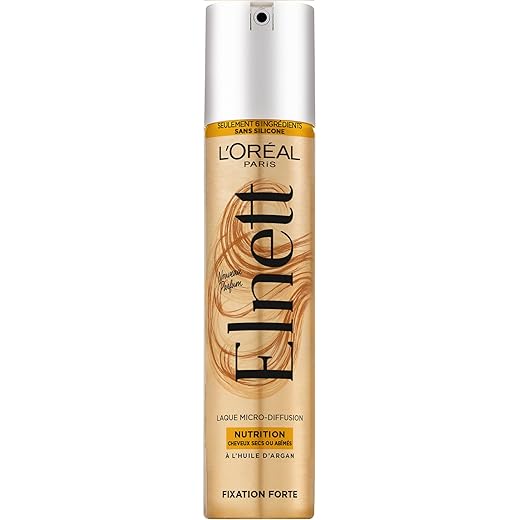 L'Oréal Paris - Laque Fixation Forte - Tenue Longue Durée 48H Indétectable - Pour Cheveux Secs et Abîmés - Enrichi en Huile d'Argan - Elnett Satin - 200 ml