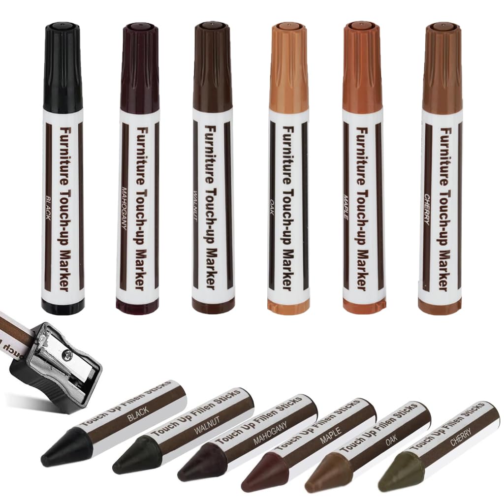 Furniture Repair Kit Wood Markers & Wax Sticks with Sharpener(13 Pc Set)