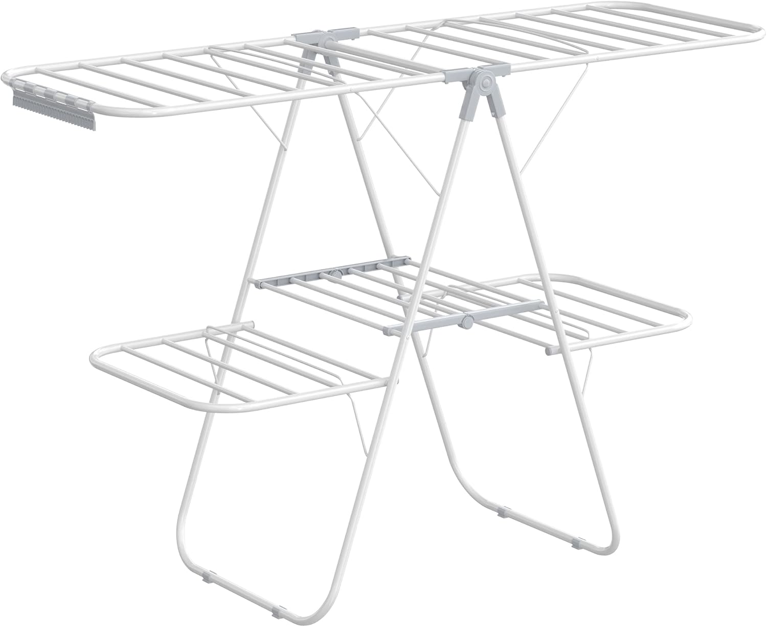 SONGMICS Clothes Drying Rack, Foldable 2-Level Laundry Drying Rack, Free-Standing Large Drying Rack, with Height-Adjustable Wings, 33 Drying Rails, Sock Clips, White and Gray ULLR053G01 White+ Gray