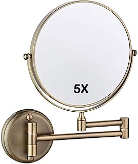 Espejo de maquillaje redondo de doble cara, rotación de 360 grados, portátil, utilizado en baños, hoteles, spas y salones de belleza (color: oro rosa) (bronce verde)