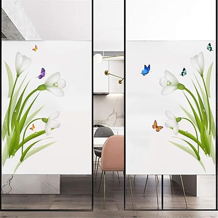 Amazon 75x170cm 窓用フィルム 目隠しシート 窓ガラスフィルム 窓めかくしシート 花草 蝶 植物柄 遮光 遮熱 おしゃれ 装飾フィルム 静電力吸着 水で貼る 貼り直し可能 カスタマイズ可能 100サイズ選択 Luckylife 窓用フィルム 通販
