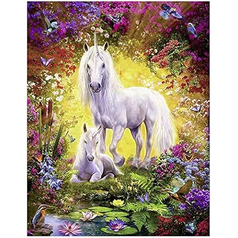 5D Diamond Painting 40x50cm/16x20in Full Square Drill Tapestry Kits for Adults,DIY Diamond Art Accessories Crystal Rhinestone Crafts Canvas Embroidery Painting Pictures-Forest Unicorn Flower Cover