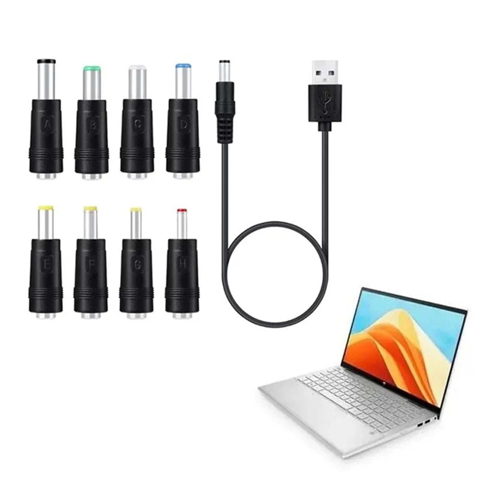 USB na DC 5,5 x 2,1 mm 8 w 1 kabel do ładowania Interchangeable Plug Converter