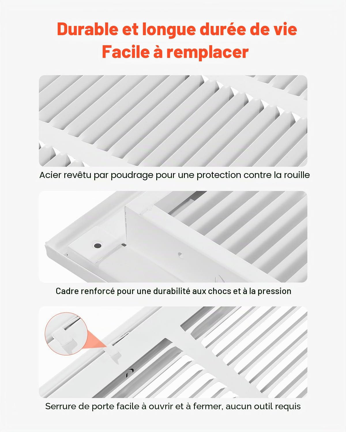 VEVOR Grille de Retour d'Air pour Ouverture de Conduit 75,5x50,5 cm, Grille de Ventilation de Retour d'Air Murale, en Acier Revêtement en Poudre, pour Amélioration de la Ventilation, Filtre Non Inclus