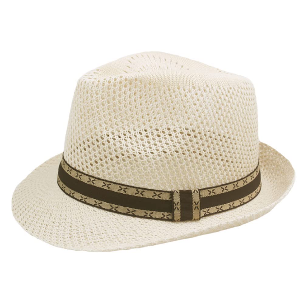 Joytrends Men Holden Packable Fedora Sun Protection Hollow Summer Hat Beige