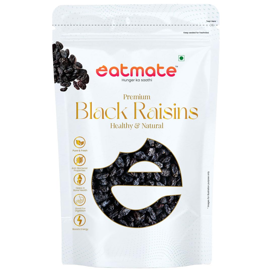 Eatmate Premium Black Raisins with Seeds 500g | Naturally Sweet Seeded Kishmish | Soft & Flavorful Dried Grapes | Perfect for Snacking, Baking, Cooking & Traditional Recipes