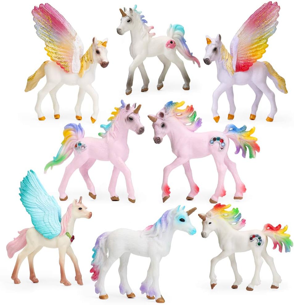 UANDME 8pcs Unicorn Toy Figurine Set Unicorn Cake Toppers for Party, Birthday, Imaginative Toy Gift for Kids
