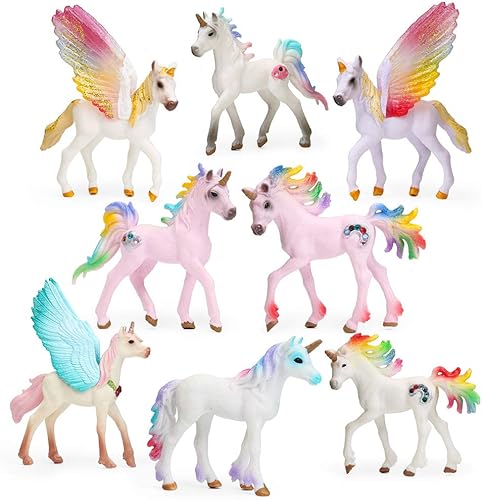 UANDME Juego de 8 figuras de unicornio de juguete, decoración de pastel de unicornio para fiesta, cumpleaños, regalo de juguete imaginativo para disponible en Yaxa Colombia