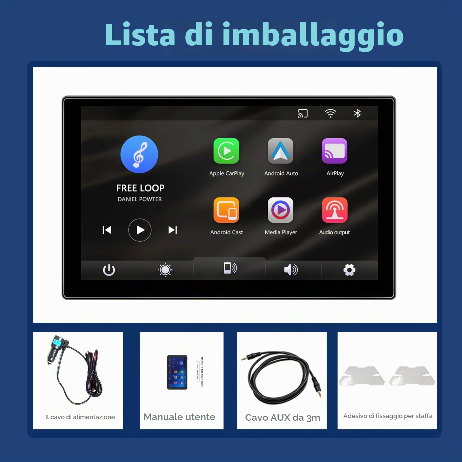 Autoradio Portatile con Touchscreen IPS da 9" di Grandi dimensioni con A-pple Carplay e Android Auto, Podofo Carplay con Trasmettitore Bluetooth/FM per Auto/SUV/Furgoni/Pick-up e Camion, 7V-32V