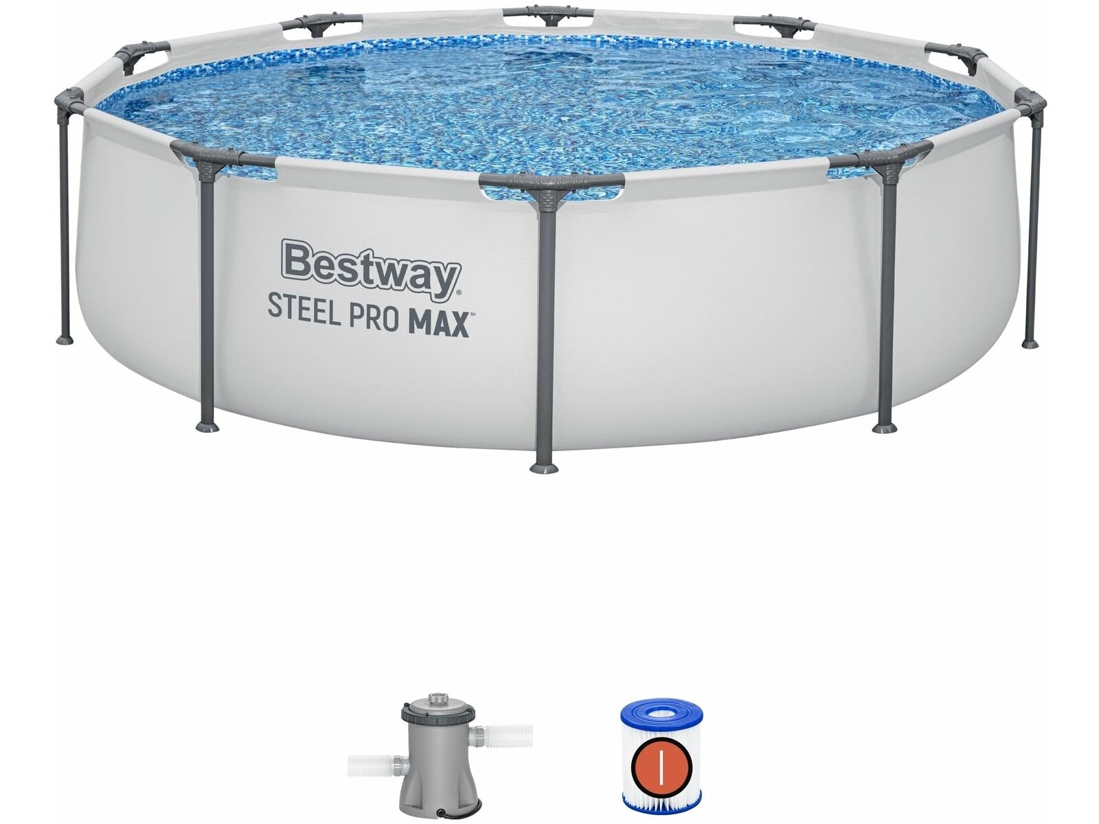 Bestway Steel Pro Max 56408 Above-Ground Pool Set with Filter Pump, Diameter 305 x 76 cm, Grey, Round-image-0