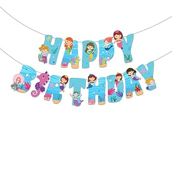 Festiko® Mermaid Theme Happy Birthday Banner, Mermaid Theme Banner For Birthday, Mermaid Theme Birthday Decoration