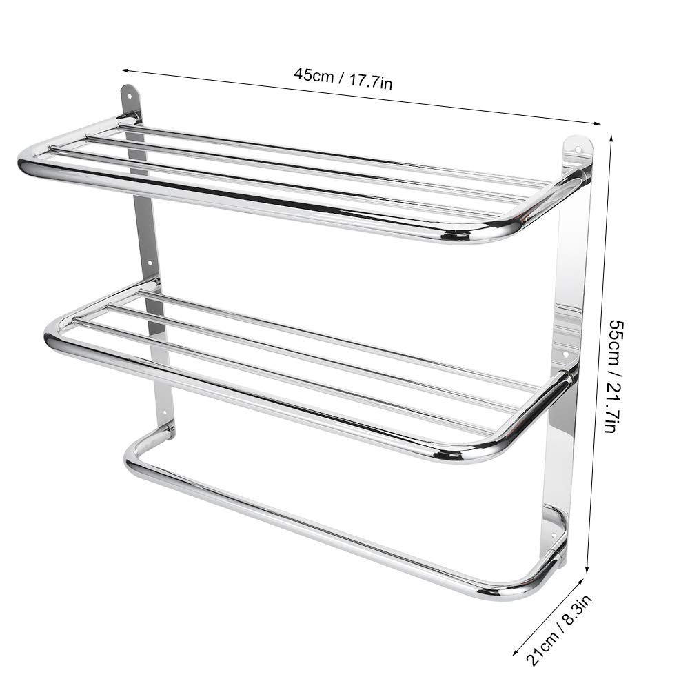 Mensola da Bagno Multifunzione a 3 Livelli in Acciaio Inox con Barra Porta Asciugamani da Parete per Bagno Soggiorno WC 55x45x21cm