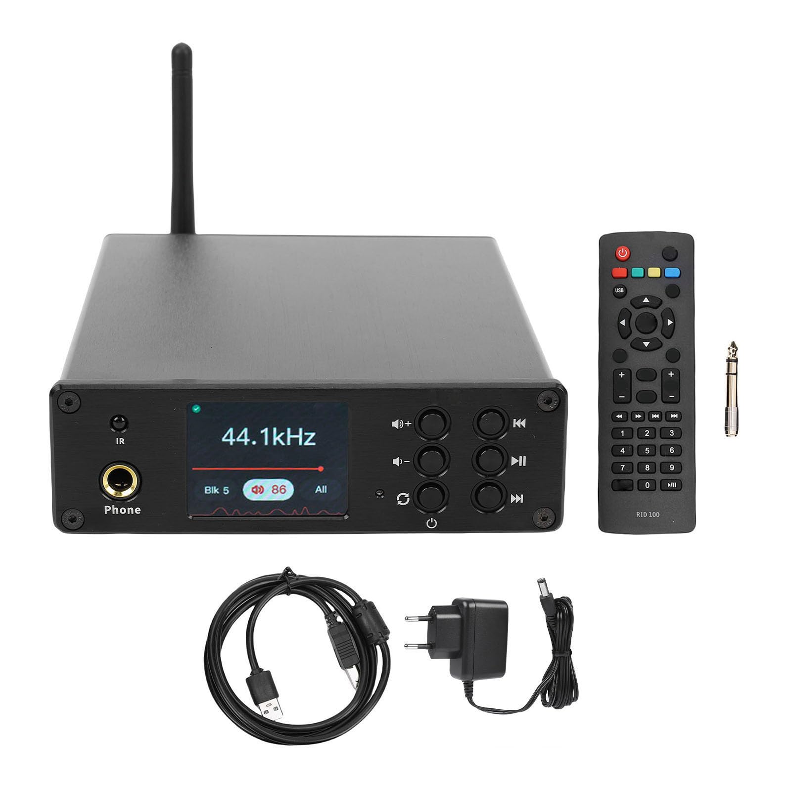 Generic Amplificador Receptor Bluetooth 5.4 con Decodificador de Sonido HiFi para Audiófilos, Pantalla TFT para una Experiencia de Usuario Mejorada, Material de Aleación de Aluminio (Enchufe de la UE)