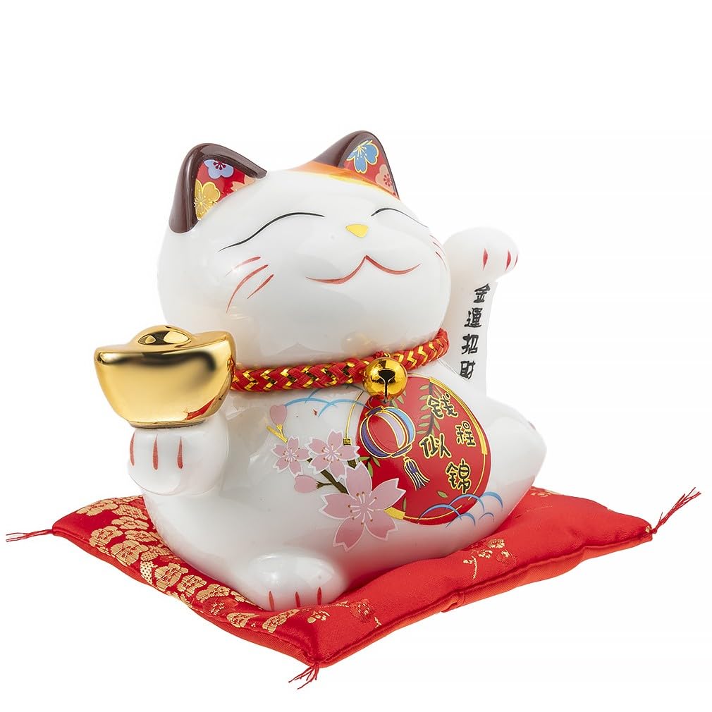lachineuse - Gatto Maneki Neko - Statuetta giapponese del gatto fortunato - Braccio mobile - Oggetto decorativo kawaii - Porcellana del gatto fortunato - Fortuna, felicità, fortuna