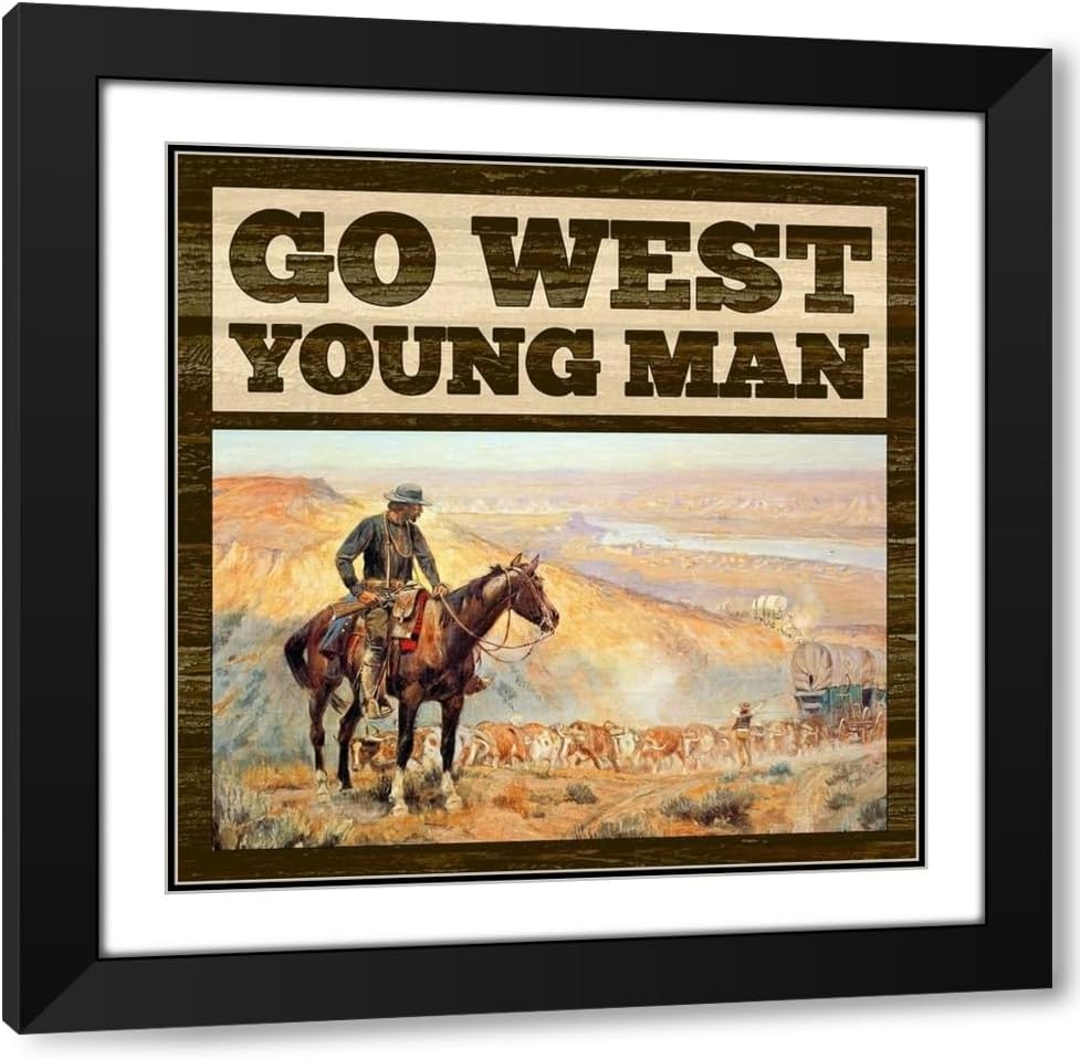 ArtDirect Western - Go West Young Man 20x20 Black Modern Wood Framed with Double Matting Museum Art Print by BG Studio