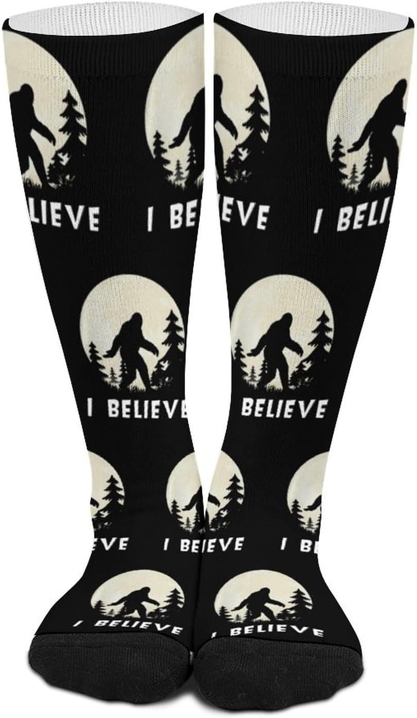 Bigfoot Sasquatch I Believe Knee High Socks Athletic Long Stockings Sport Casual Crew Tube Sock Boot 46cm