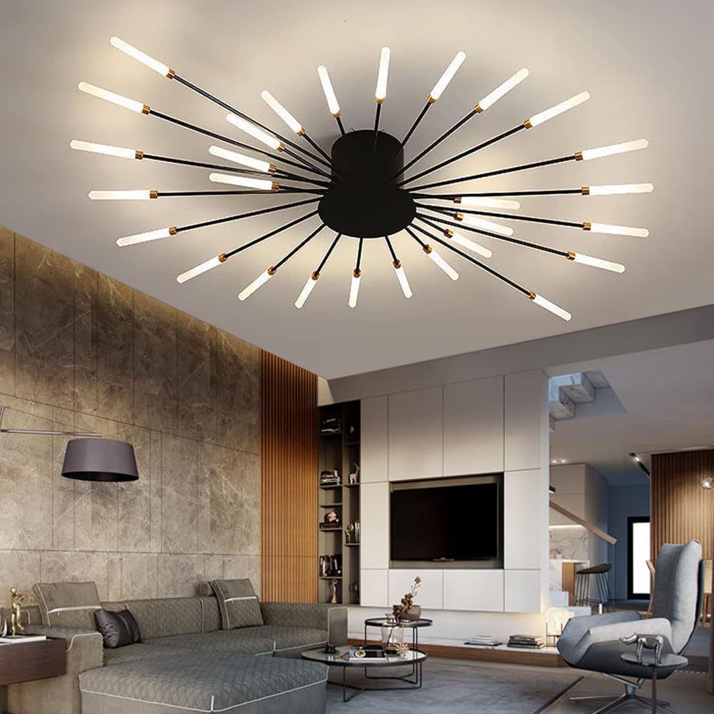 LYMSXAZOU Modern Ceiling Light LED Lamp Fireworks Design Chandelier Creativity Bedroom Living Room Wall Reception Hall Office Children's Indoor Lighting Decorative Lights (Black,28 heads)