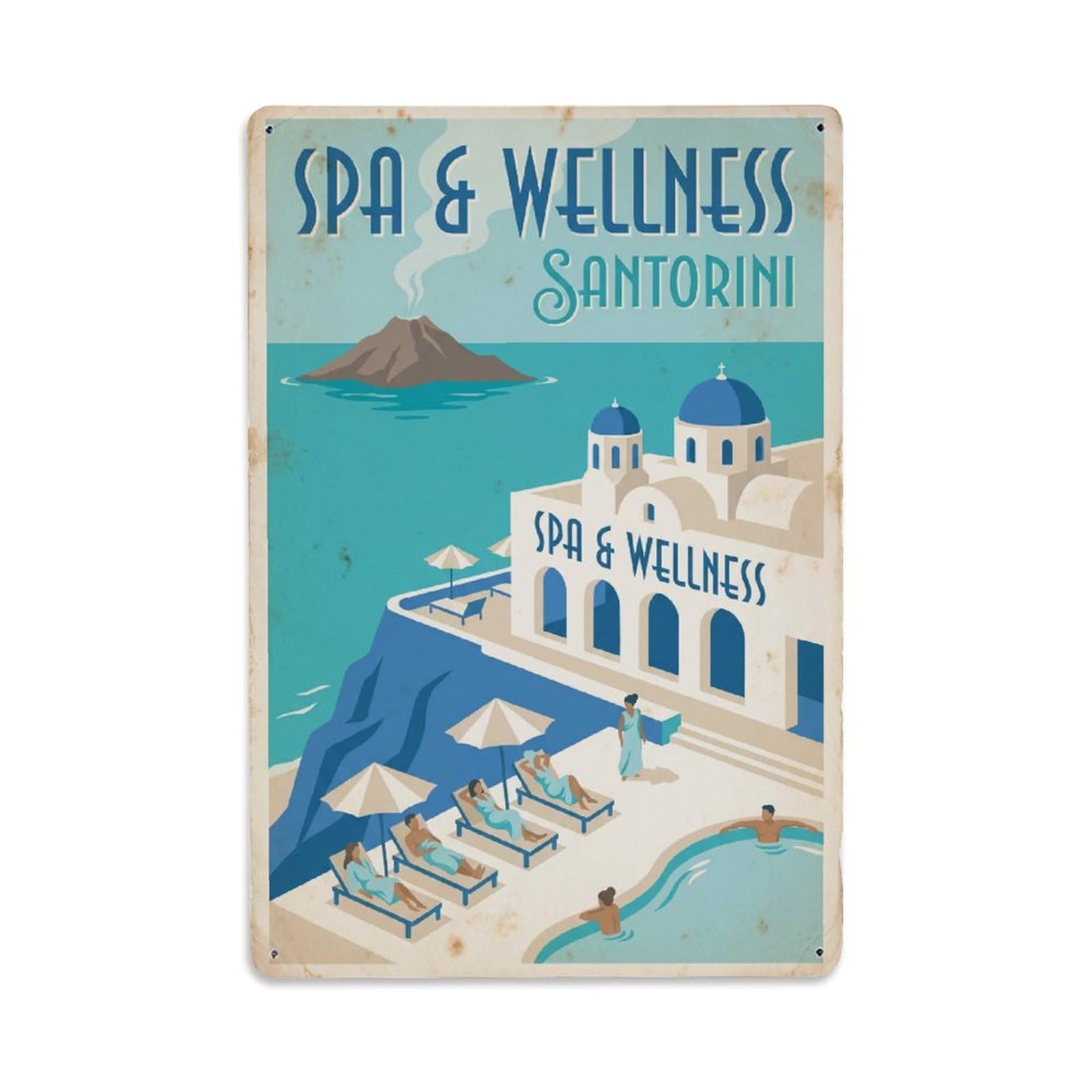 Este 8X12inch Style Vintage Travel Santorini Spa Wellness Metal Tin Sign