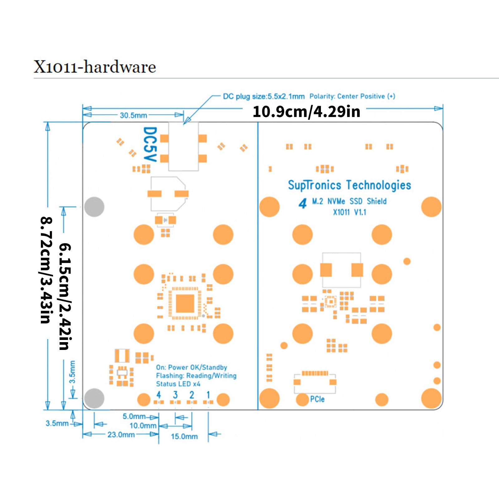 X1011 PCIE a NVMe Interfaces Placa de Expansión de Velocidad Rápida Soporta Múltiples Tamaños de Disco Compatible con Extensión HAT