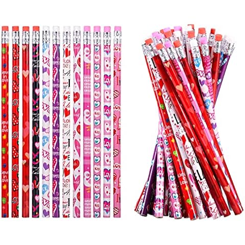 emzrivo 72 Pieces Valentine's Day Pencils Vaentines Pencil Bulk Holiday Pencils with Top Erasers Pencils for Valentine's Day Gifts Party Favors Classroom Rewards School Supplies, 12 Style(72) Cover