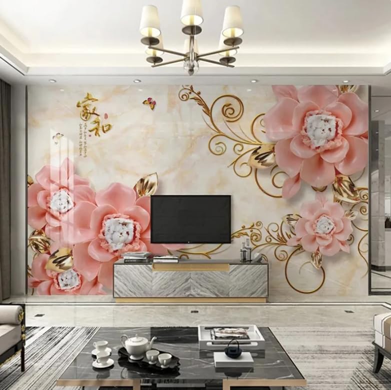 Papier peint 3D marbre fleur murale salon TV grand format 450x315